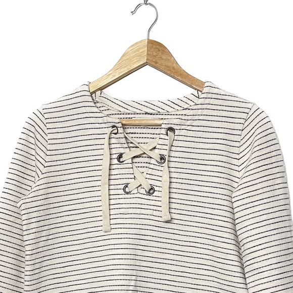 Madewell XS Striped Lace Up Boxy Fit Nautical Vibe Top Soft Terry Cotton Cream - Picture 4 of 9
